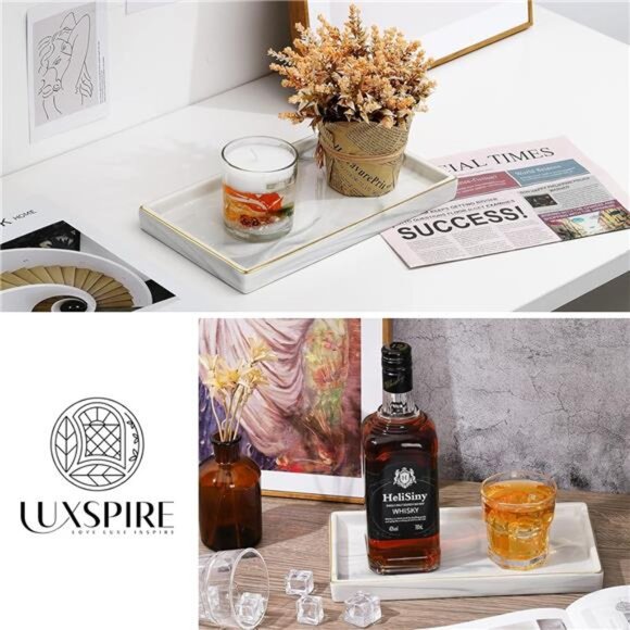 Bathroom Vanity Tray, 11" Marble Ceramic Bathroom Trays for Counter - Picture 13 of 14